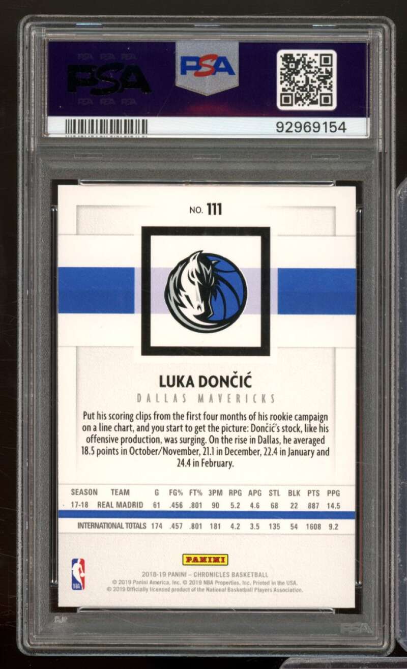 Luka Doncic Rookie Card 2018-19 Panini Chronicles Green #111 PSA 9 Image 2