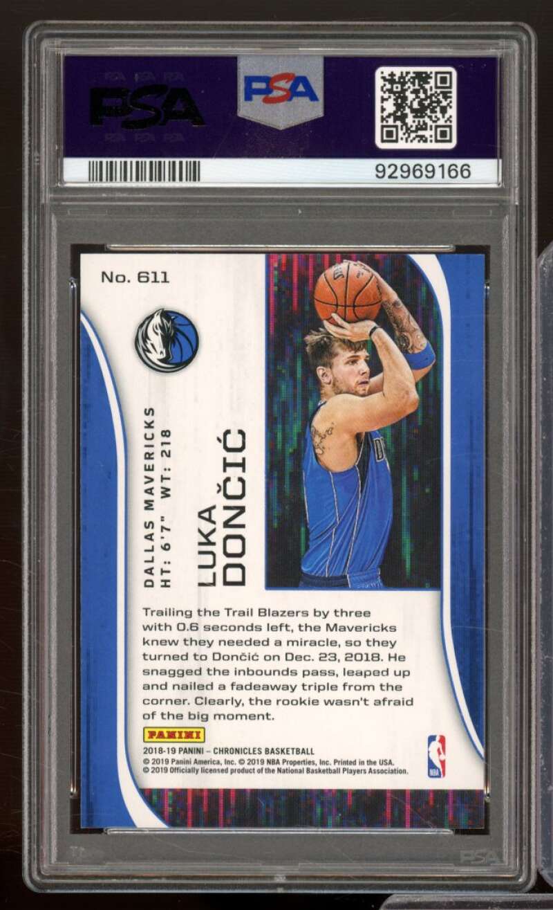 Luka Doncic Rookie Card 2018-19 Panini Chronicles Blue (pop 10) #611 PSA 9 Image 2