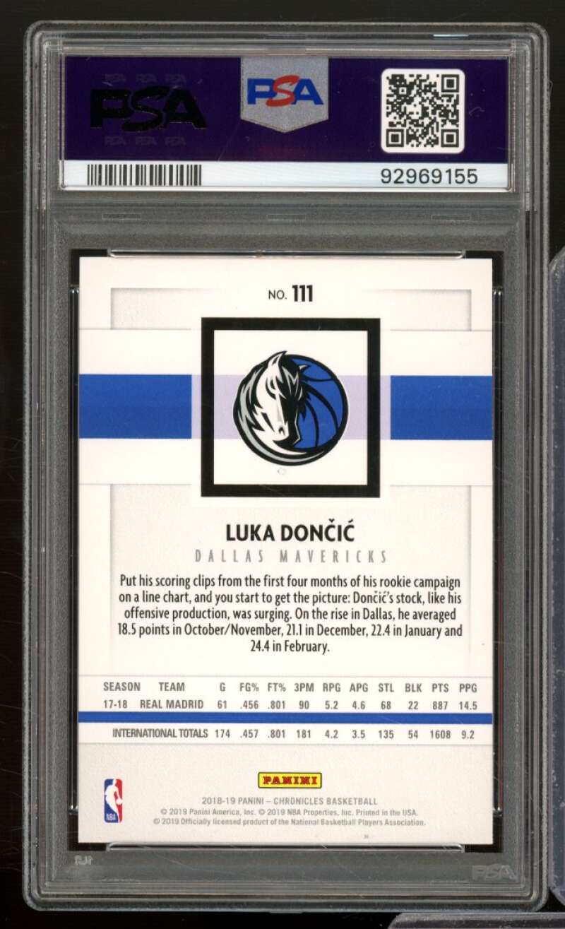 Luka Doncic Rookie Card 2018-19 Panini Chronicles Pink #111 PSA 9 Image 2