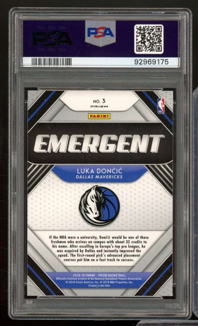 Luka Doncic Rookie Card 2018-19 Panini Prizm Emergent Silver Prizm #3 PSA 9 Image 2