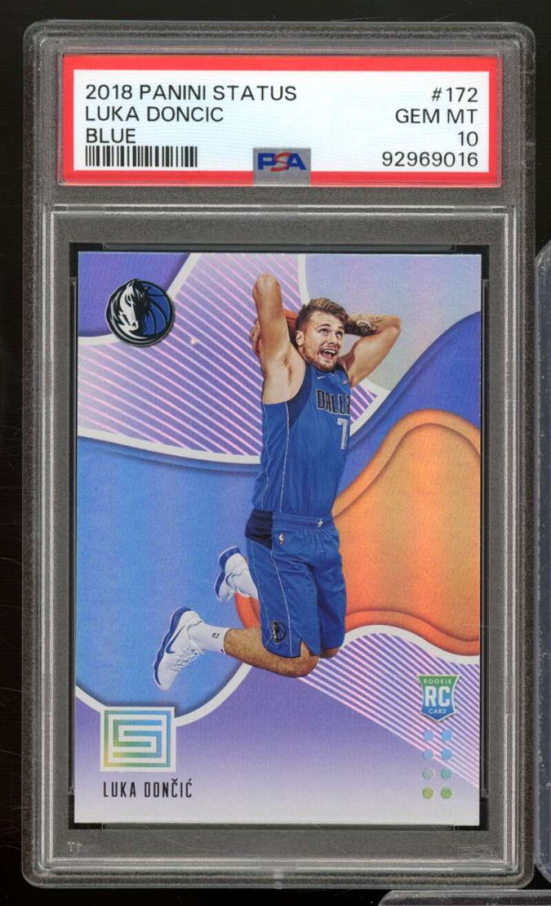 Luka Doncic Rookie Card 2018-19 Panini Status Blue #172 PSA 10 Image 1