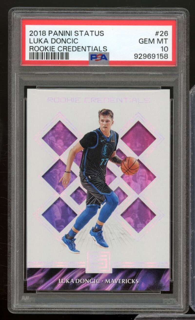 Luka Doncic Rookie Card 2018-19 Panini Status Rookie Credentials #26 PSA 10 Image 1