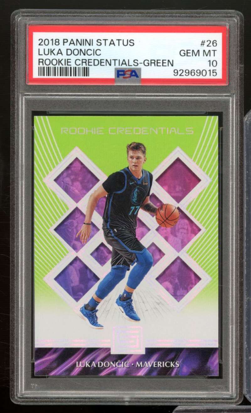 Luka Doncic Rookie 2018-19 Panini Status Rookie Credentials Green #26 PSA 10 Image 1