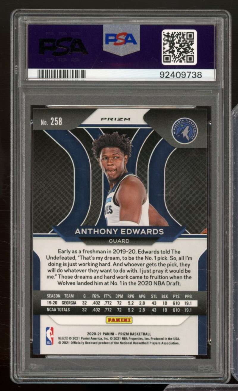 Anthony Edwards Rookie Card 2020-21 Panini Prizm Red Ice #258 PSA 9 Image 2