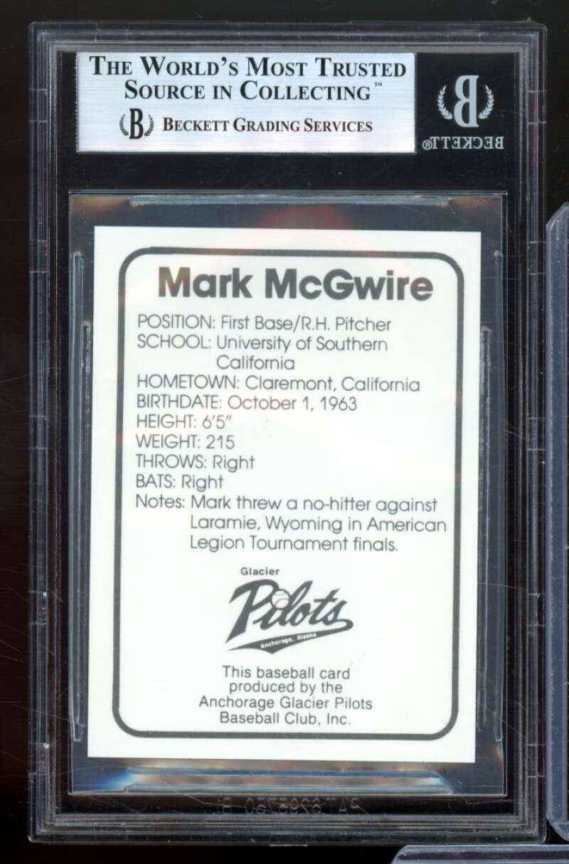 Mark McGwire Rooke Card 1982 Anchorage Glacier Pilots #1 BGS 9 Image 2