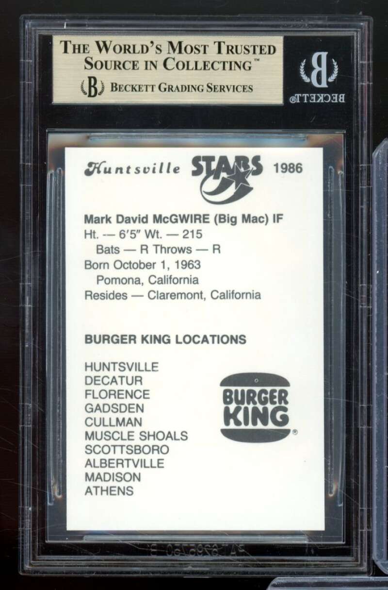 Mark McGwire Rookie Card 1986 Huntsville Stars Jennings #33 BGS 9.5 Image 2