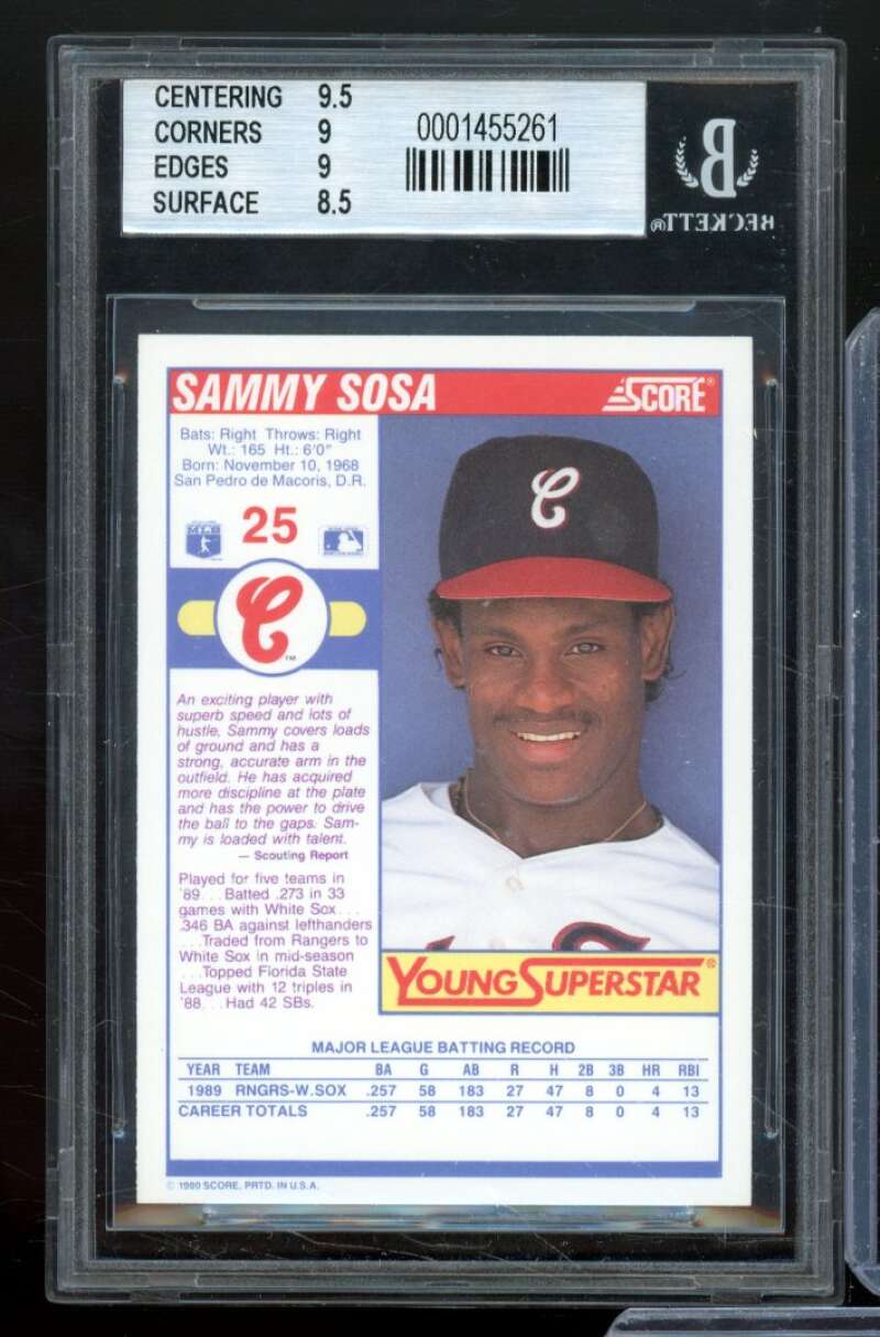 Sammy Sosa Rookie Card 1990 Score Young Superstars II #25 BGS 9 Image 2