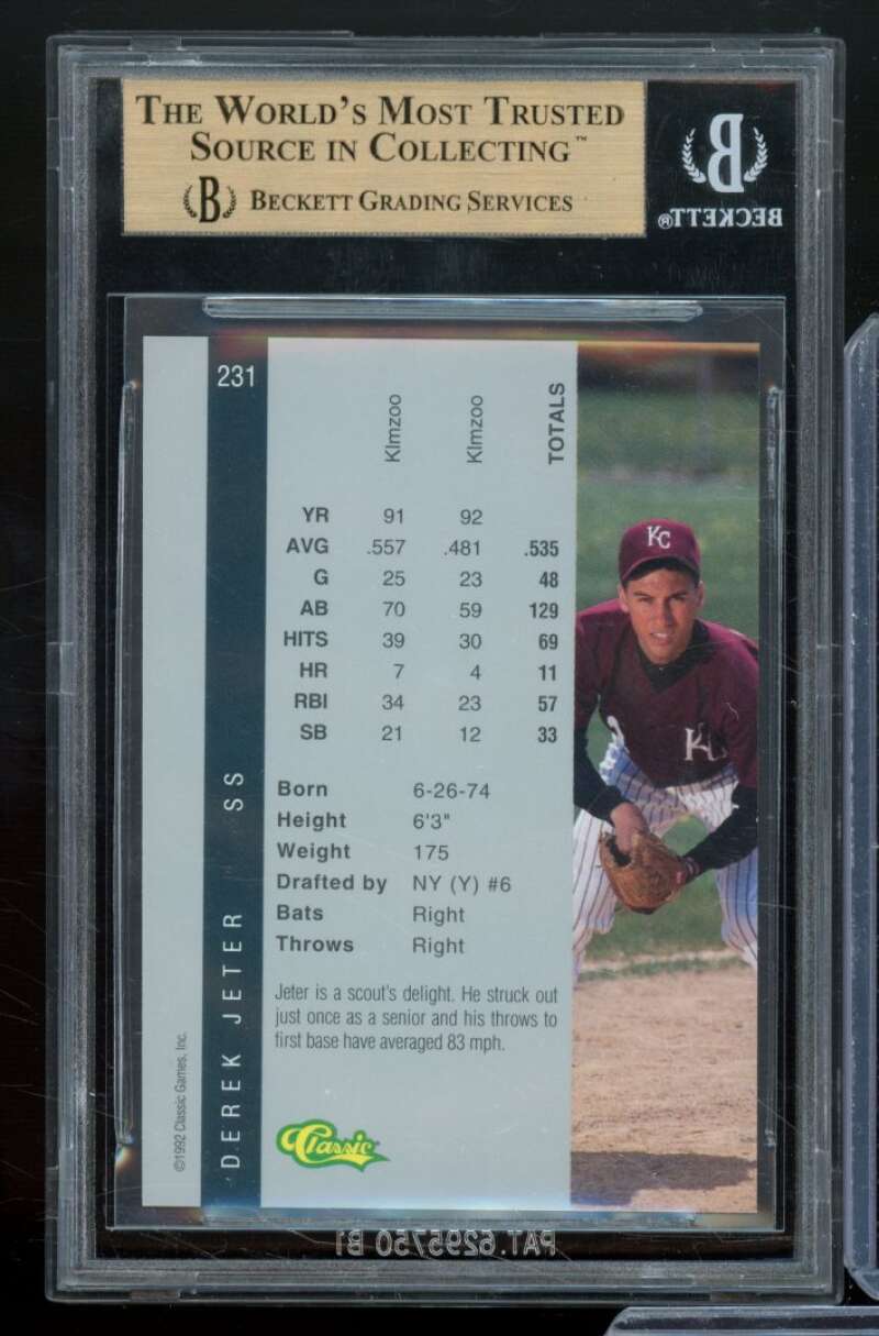 Derek Jeter Rookie Card 1992 Classic Four Sport #231 BGS 9.5 Image 2