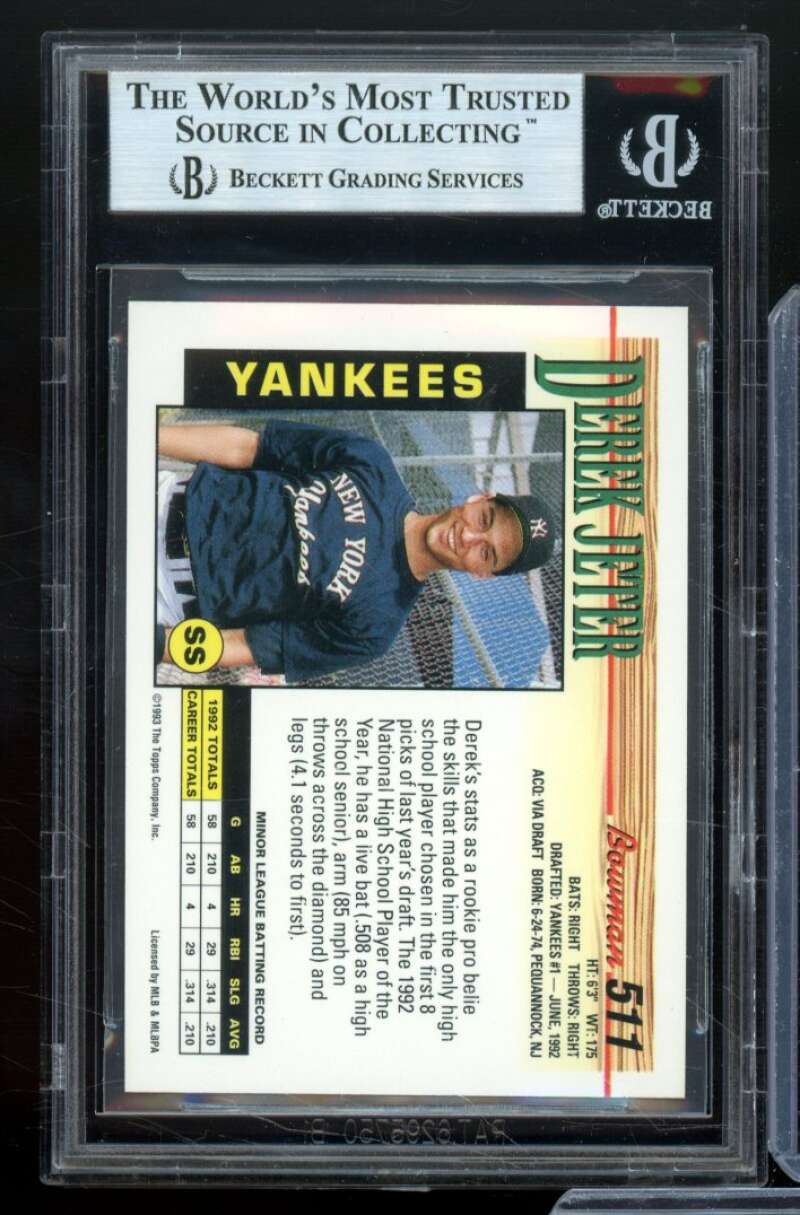 Derek Jeter Rookie Card 1993 Bowman #511 BGS 9 Image 2