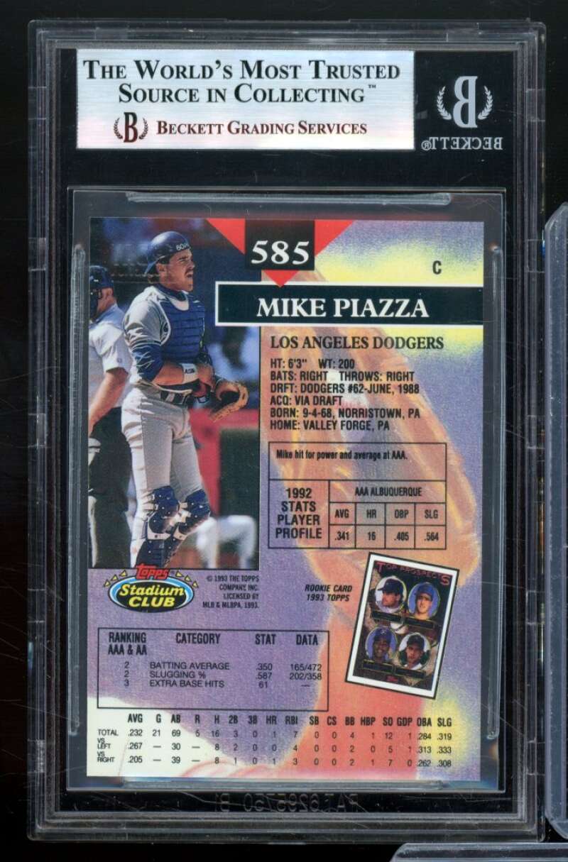 Mike Piazza Card 1993 Stadium Club First Day Issue #585 BGS 9 Image 2