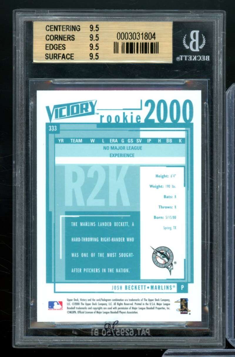 Josh Beckett Rookie Card 2000 Upper Deck Victory #333 BGS 9.5 Image 2