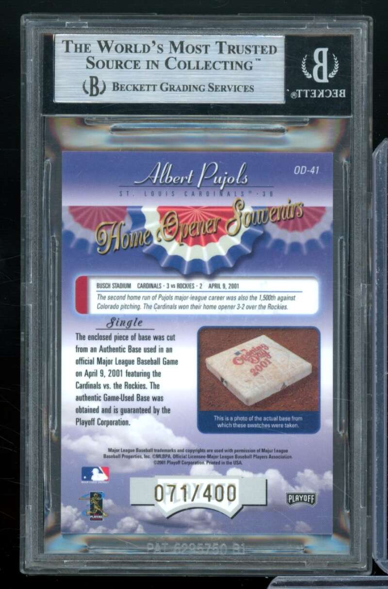 Albert Pujols Rookie 2001 Playoff Absolute Mem Home Opener Souvenirs #41 BGS 8.5 Image 2