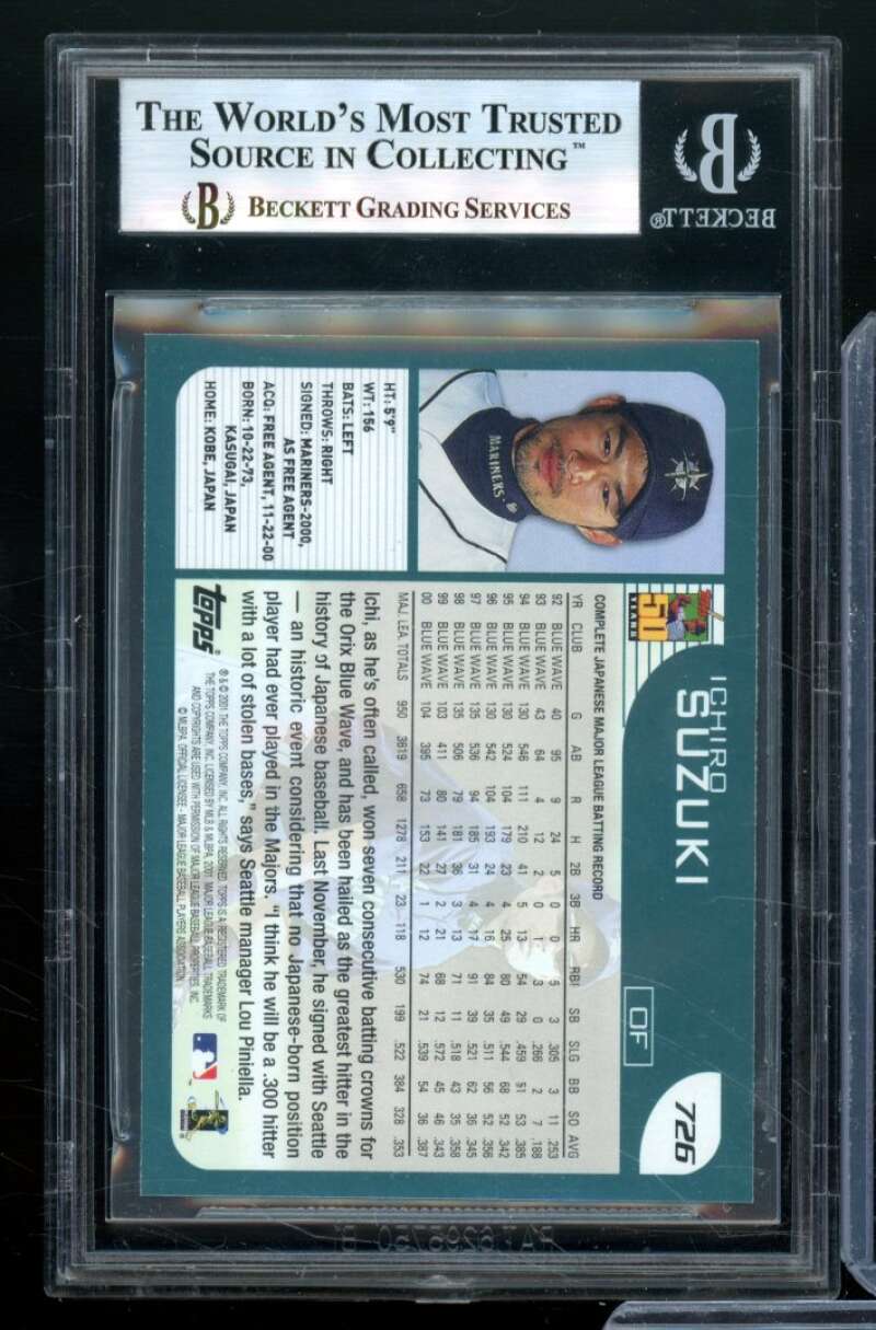 Ichiro Suzuki Rookie Card 2001 Topps #726 BGS 9 Image 2