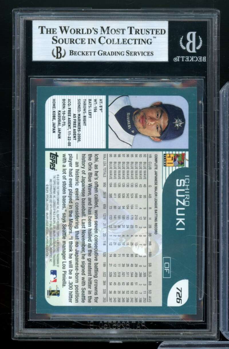 Ichiro Suzuki Rookie Card 2001 Topps #726 BGS 9 Image 2