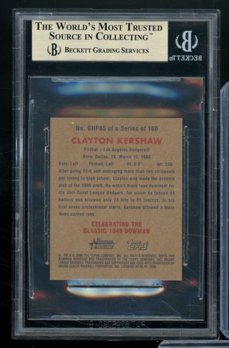 Clayton Kershaw RC 2006 Bowman Heritage Mini DP Variations #85 (PRISTINE) BGS 10 Image 2