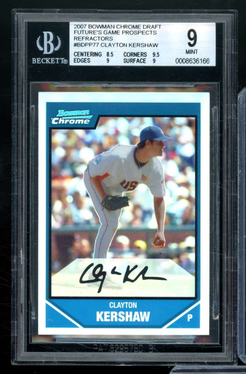 Clayton Kershaw RC 2007 Bowman Chrome Draft Future's Refractors #BDPP77 BGS 9 Image 1