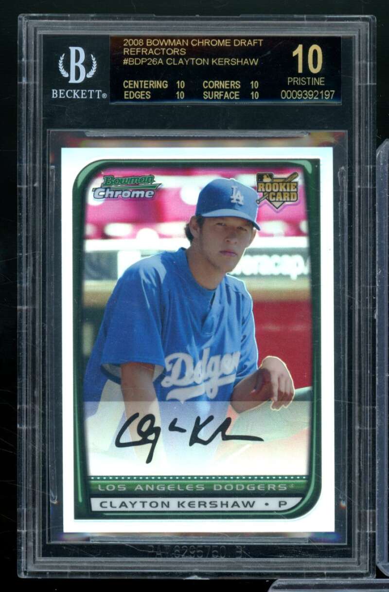 Clayton Kershaw Rookie 2008 Bowman Chrome Refractors #26 (PRISTINE BLACK) BGS 10 Image 1