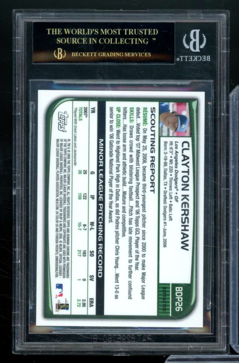 Clayton Kershaw Rookie 2008 Bowman Chrome Refractors #26 (PRISTINE BLACK) BGS 10 Image 2