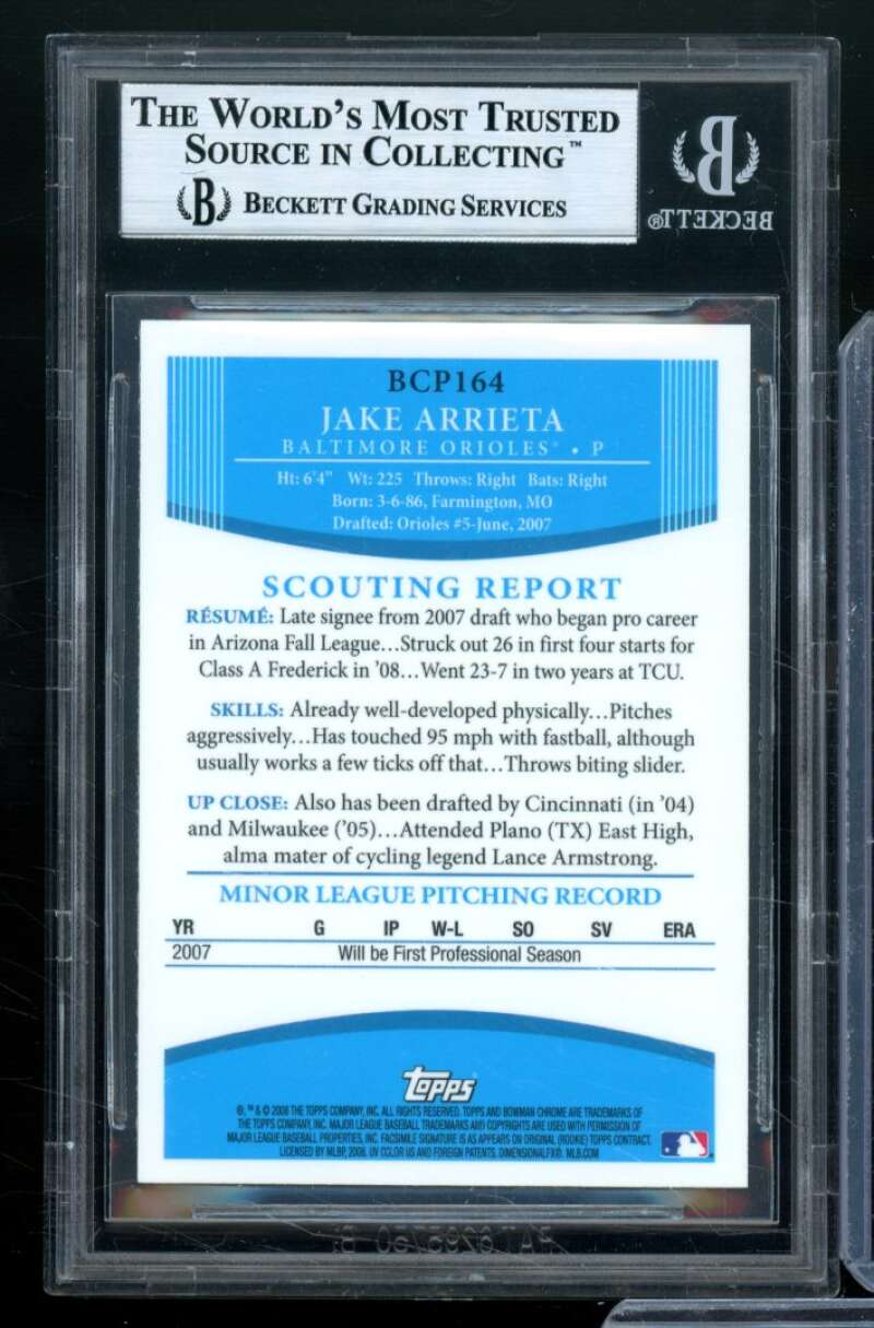 Jake Arrieta Rookie Card 2008 Bowman Chrome Prospects #Bcp164 BGS 9 Image 2