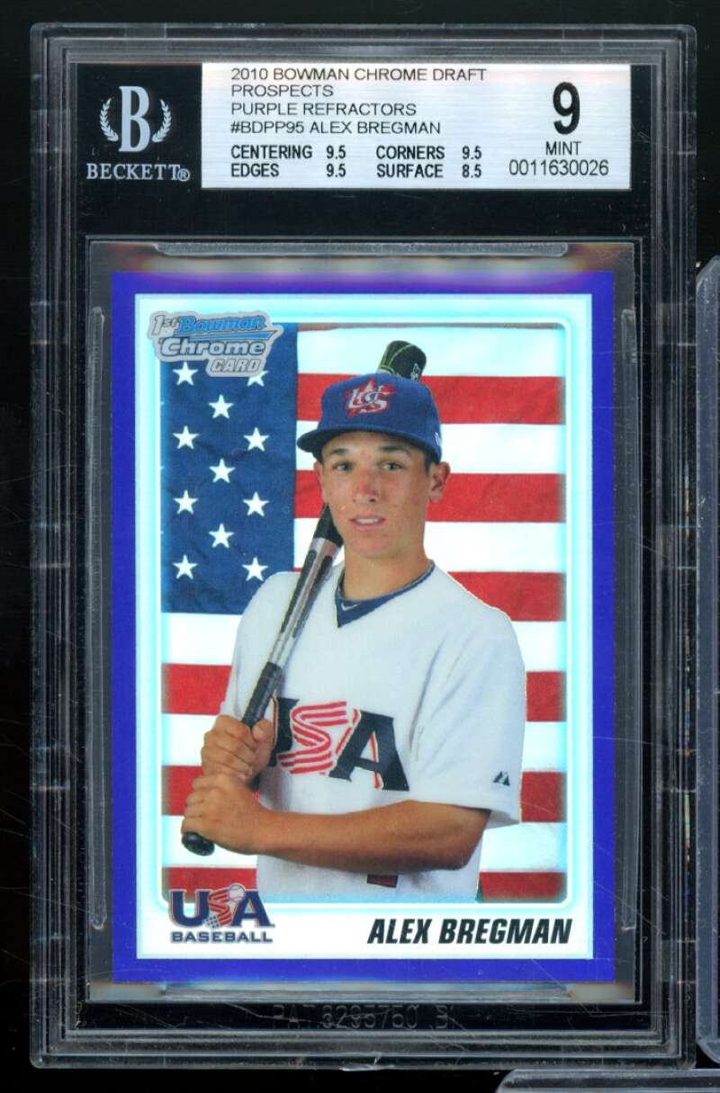 Alex Bregman Rookie 2010 Bowman Chrome Draft Purple Refractors #BDPP95 BGS 9 Image 1