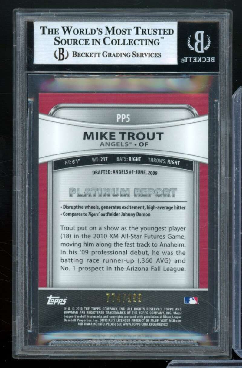 Mike Trout Rookie 2010 Bowman Platinum Prospects Refractors Thick #PP5 BGS 9 Image 2