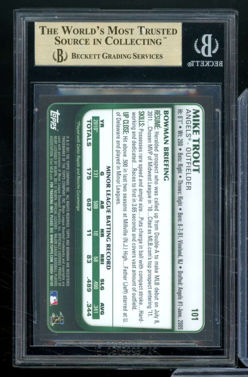 Mike Trout Rookie Card 2011 Bowman Draft #101 BGS 9.5 Image 2