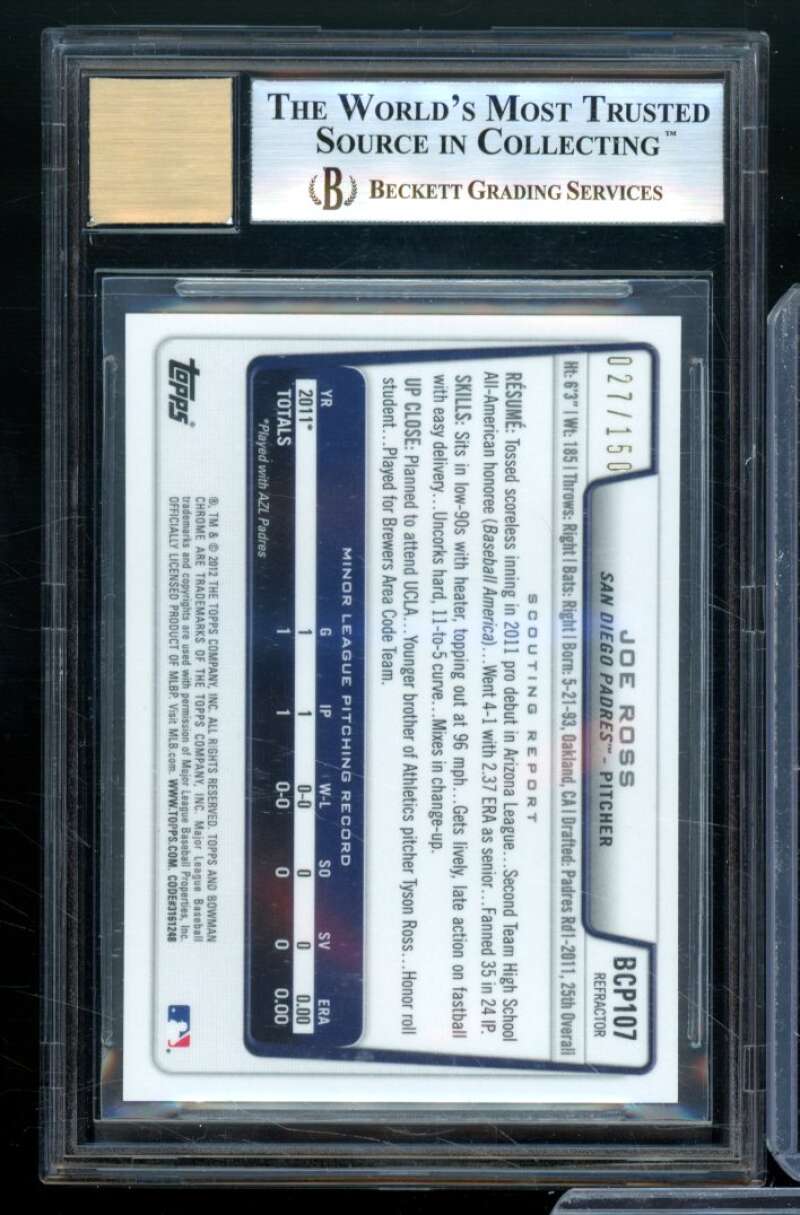 Joe Ross Rookie 2012 Bowman Chrome Prospect Autos Blue Refractors #BCP107 BGS 9 Image 2