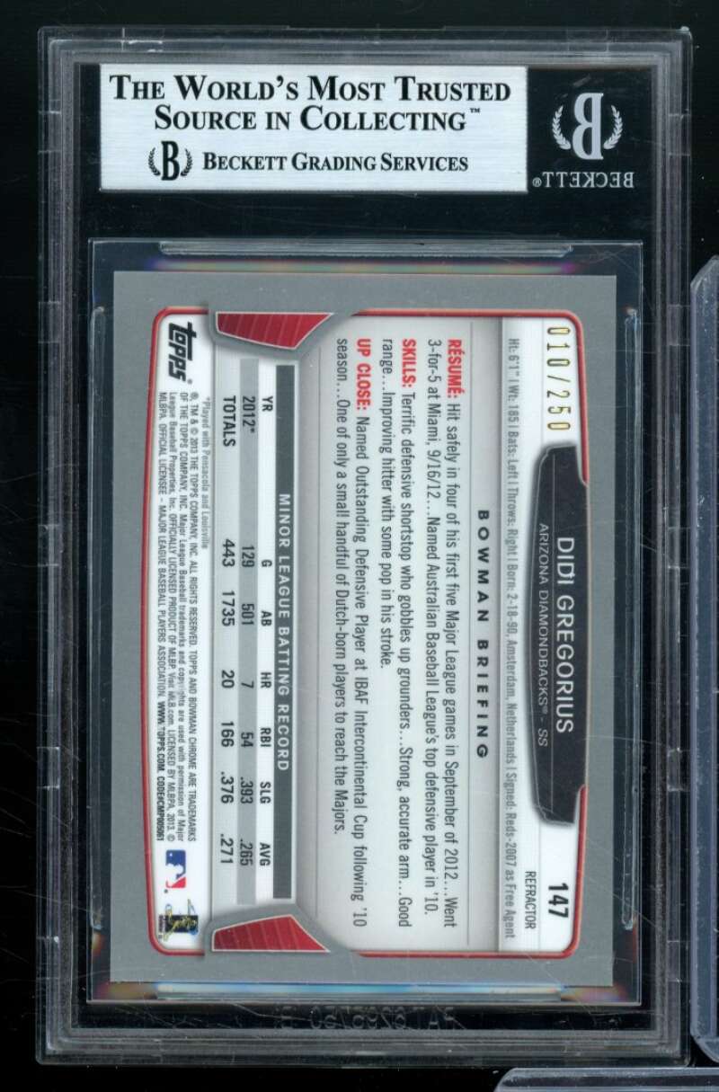 Didi Gregorius Rookie Card 2013 Bowman Chrome Blue Refractors #147 BGS 9 Image 2