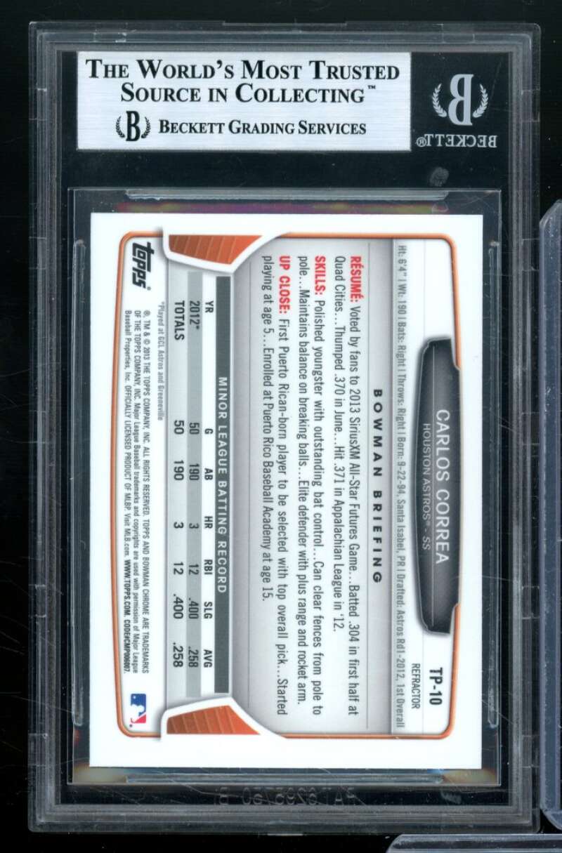 Carlos Correa Rookie Card 2013 Bowman Chrome Draft TP Refractors #TP10 BGS 9 Image 2