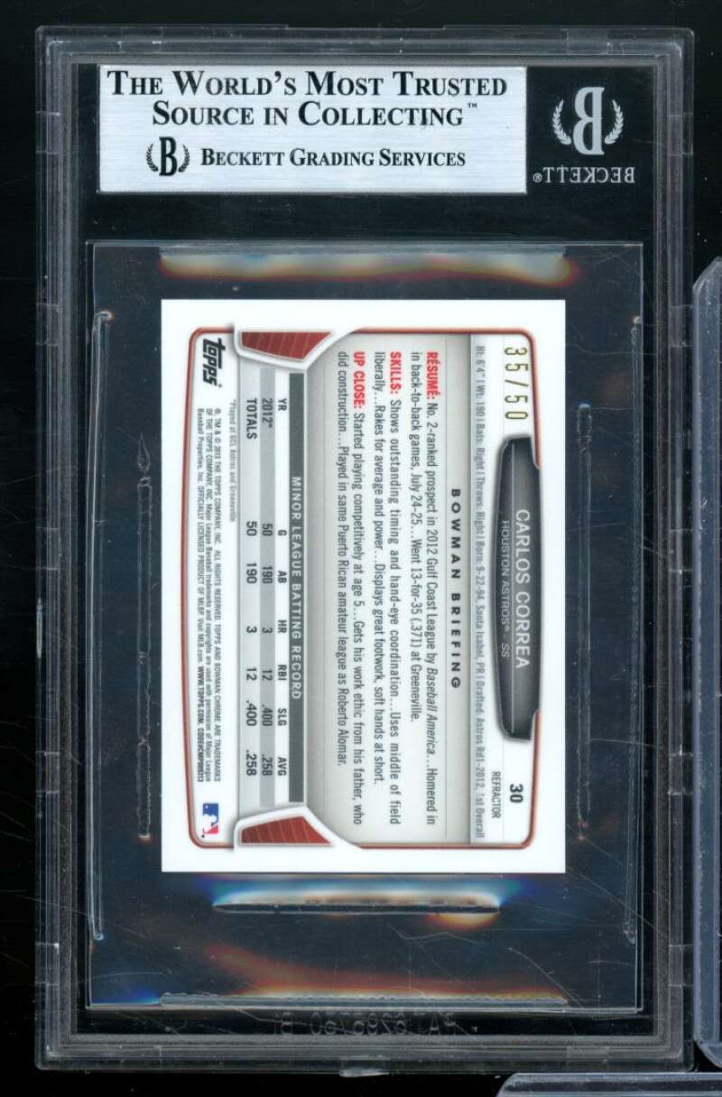 Carlos Correa Rookie Card 2013 Bowman Chrome Mini Gold Refractors #30 BGS 9 Image 2