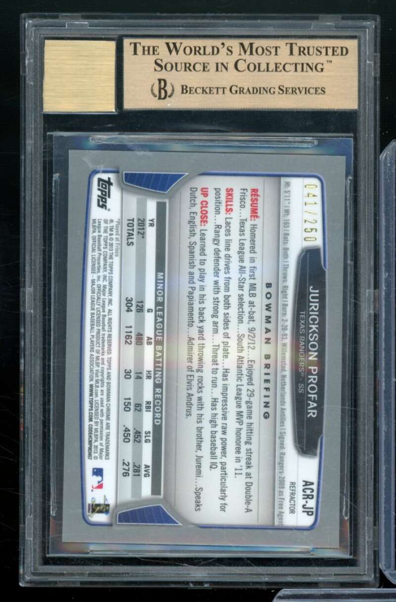 Jurickson Profar Rookie Card 2013 Bowman Chrome Blue Refractors #JP BGS 9.5 Image 2