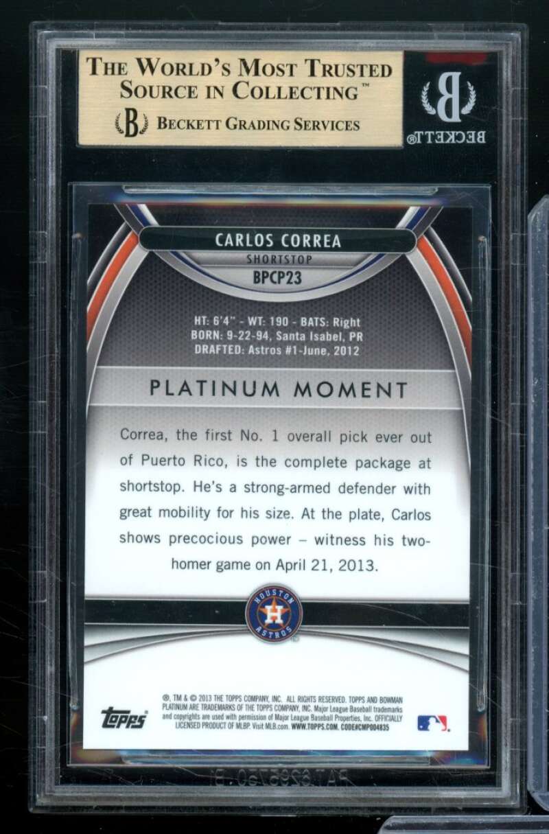 Carlos Correa Rookie 2013 Bowman Platinum Chrome Green Refractors #23 BGS 9.5 Image 2