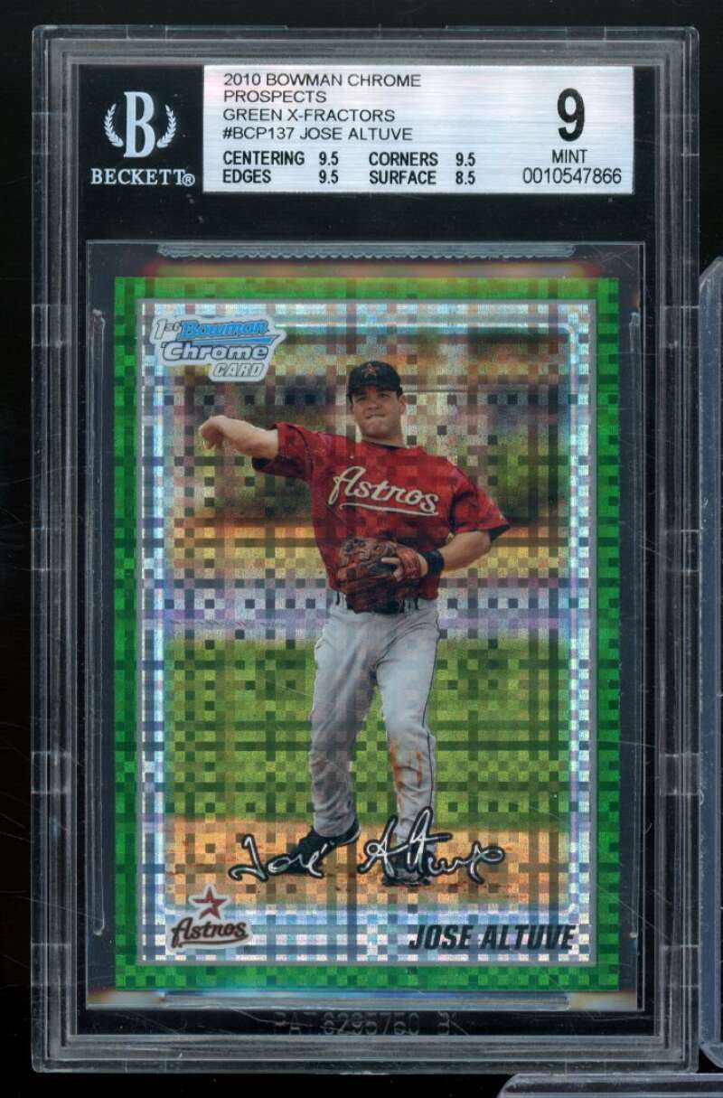 Jose Altuve Rookie 2010 Bowman Chrome Prospects Green Xfractor #BCP137 BGS 9 Image 1