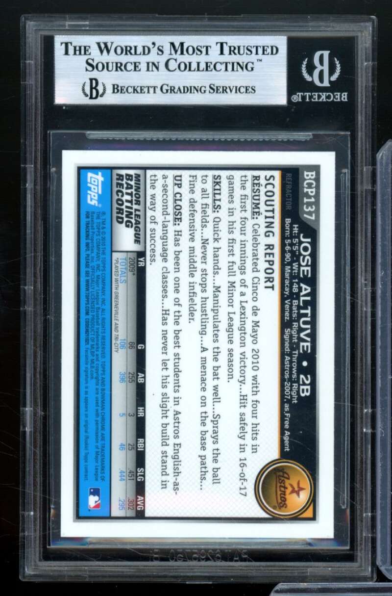 Jose Altuve Rookie 2010 Bowman Chrome Prospects Green Xfractor #BCP137 BGS 9 Image 2