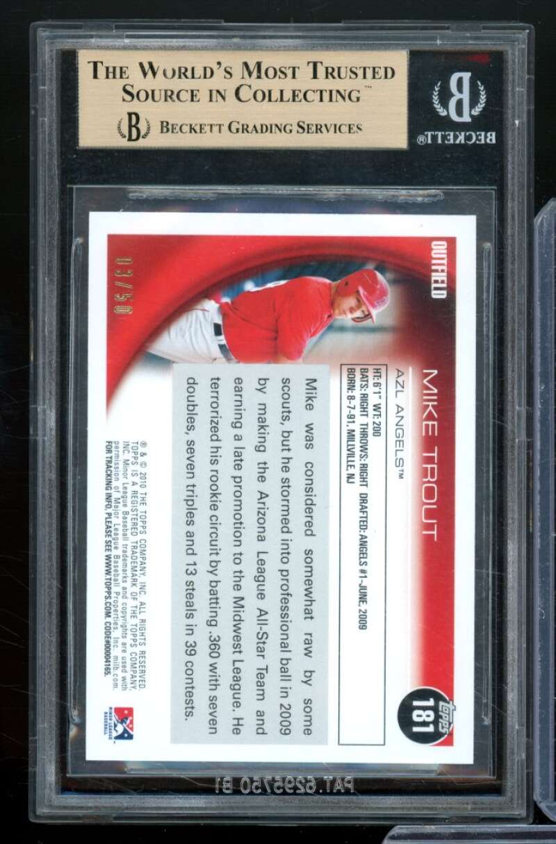 Mike Trout Rookie Card 2010 Topps Pro Debut Gold #181 BGS 9.5 Image 2