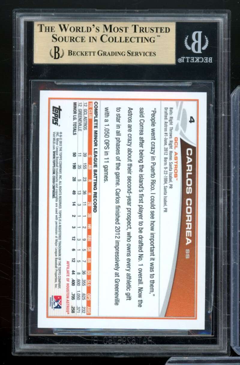 Carlos Correa Rookie Card 2013 Topps Pro Debut #4A BGS 9.5 Image 2