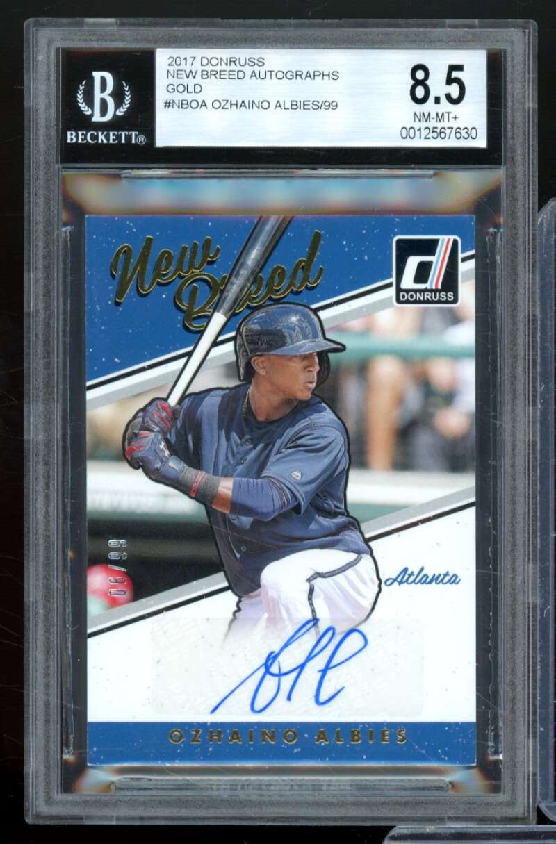 Ozzie Albies Rookie Card 2017 Donruss New Breed Autographs Gold #NBOA BGS 8.5 Image 1