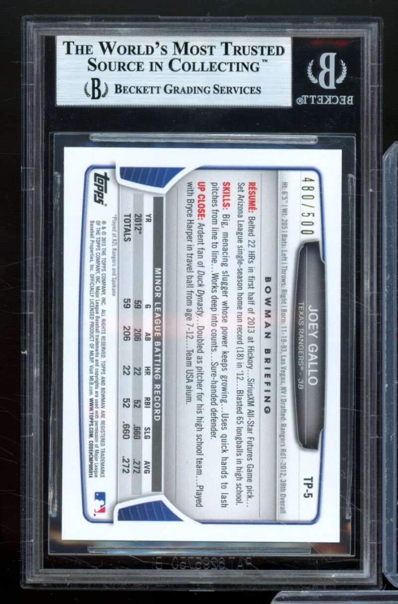 Joey Gallo Rookie Card 2013 Bowman Draft Blue #TP5 BGS 9 Image 2