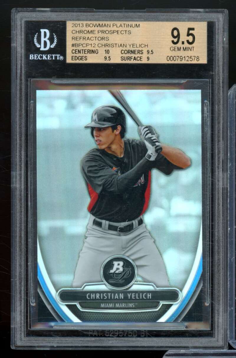 Christian Yelich 2013 Bowman Platinum Chrome Prospects Refractors #12 BGS 9.5 Image 1