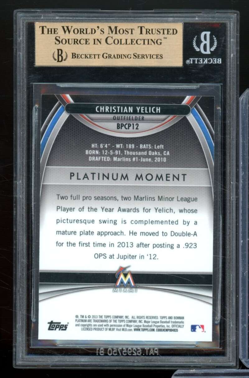 Christian Yelich 2013 Bowman Platinum Chrome Prospects Refractors #12 BGS 9.5 Image 2