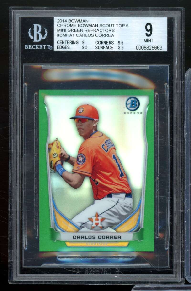 Carlos Correa 2014 Bowman Chrome Bowman Mini Green Refractors (#d 5/10) #1 BGS 9 Image 1