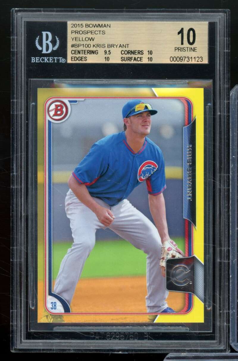 Kris Bryant Rookie Card 2015 Bowman Prospects Yellow #BP100 (PRISTINE) BGS 10 Image 1