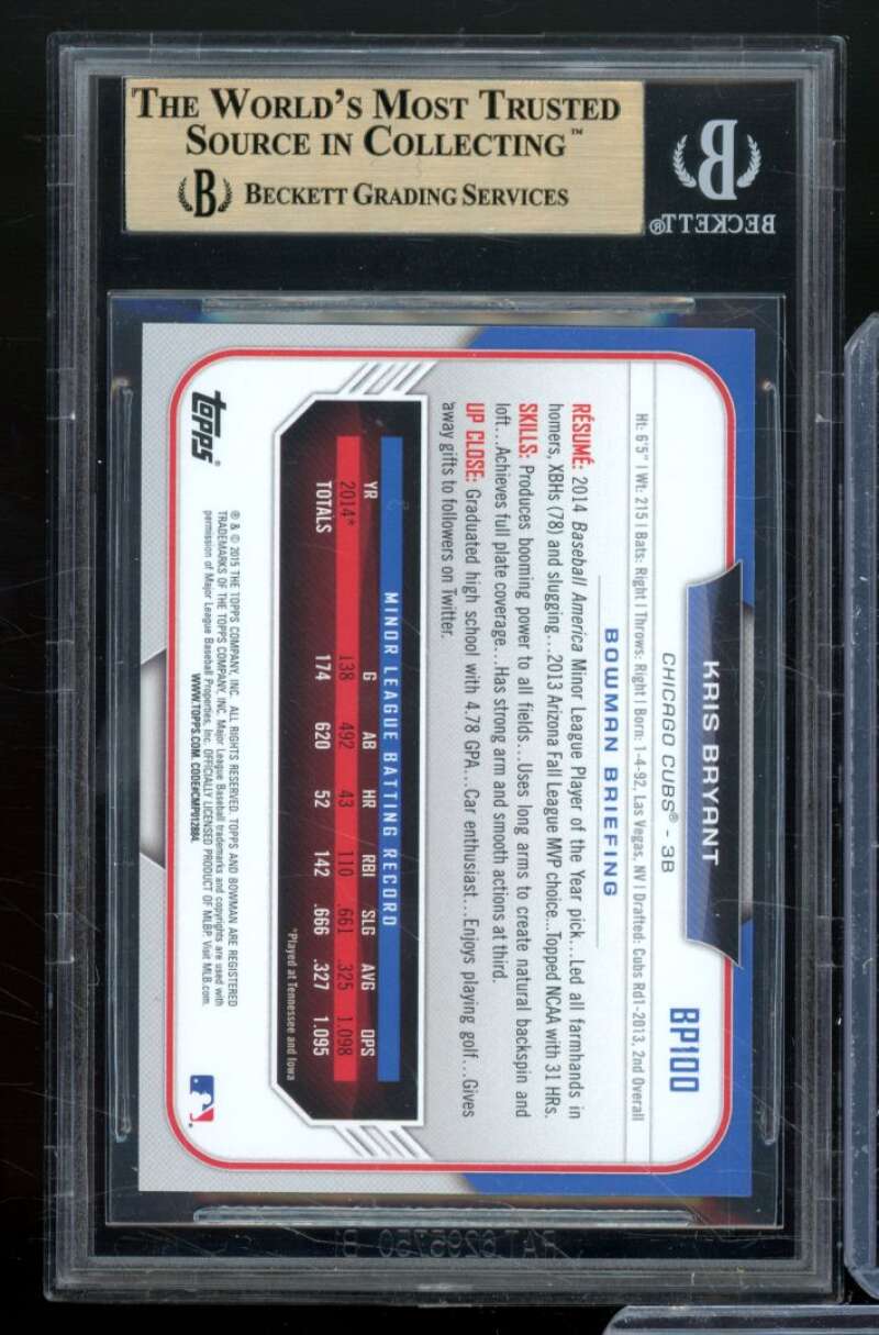 Kris Bryant Rookie Card 2015 Bowman Prospects Yellow #BP100 (PRISTINE) BGS 10 Image 2