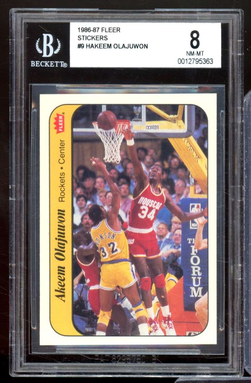 Akeem Olajuwon Rookie Card 1986-87 Fleer Stickers #9 BGS 8 Image 1