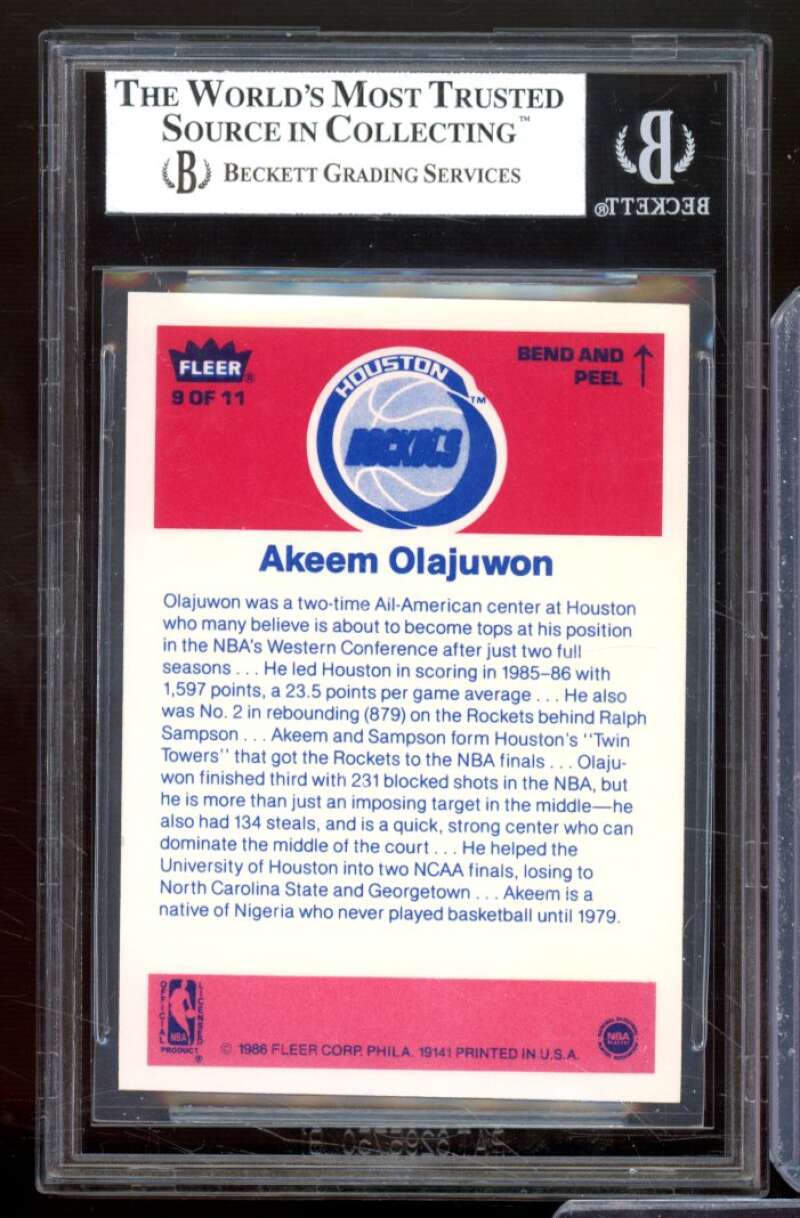 Akeem Olajuwon Rookie Card 1986-87 Fleer Stickers #9 BGS 8 Image 2