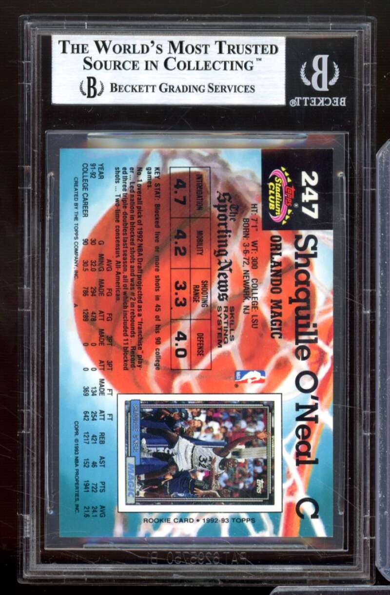 Shaquille O'Neal Rookie Card 1992-93 Stadium Club #247 BGS 9 Image 2