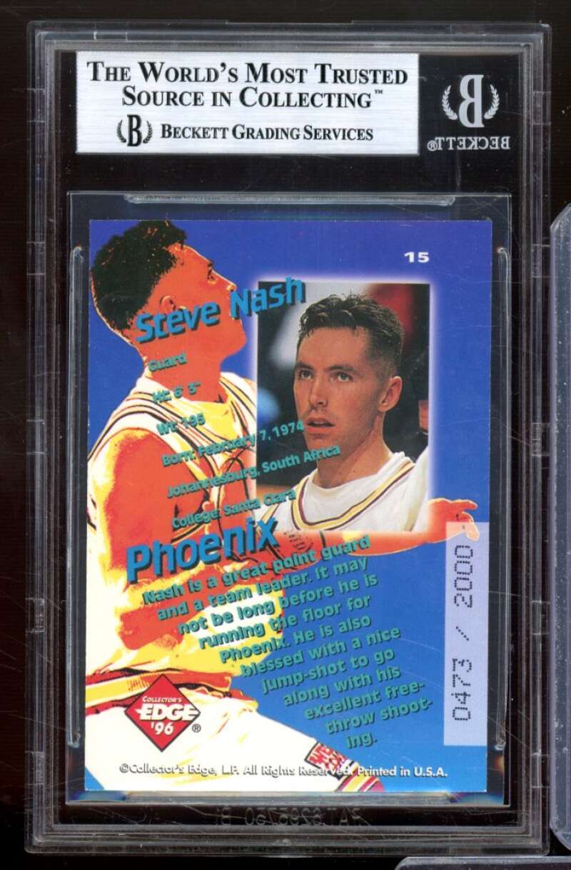 Steve Nash Rookie Card 1996 Collector's Edge Key Kraze Holofoil #15 BGS 9 Image 2