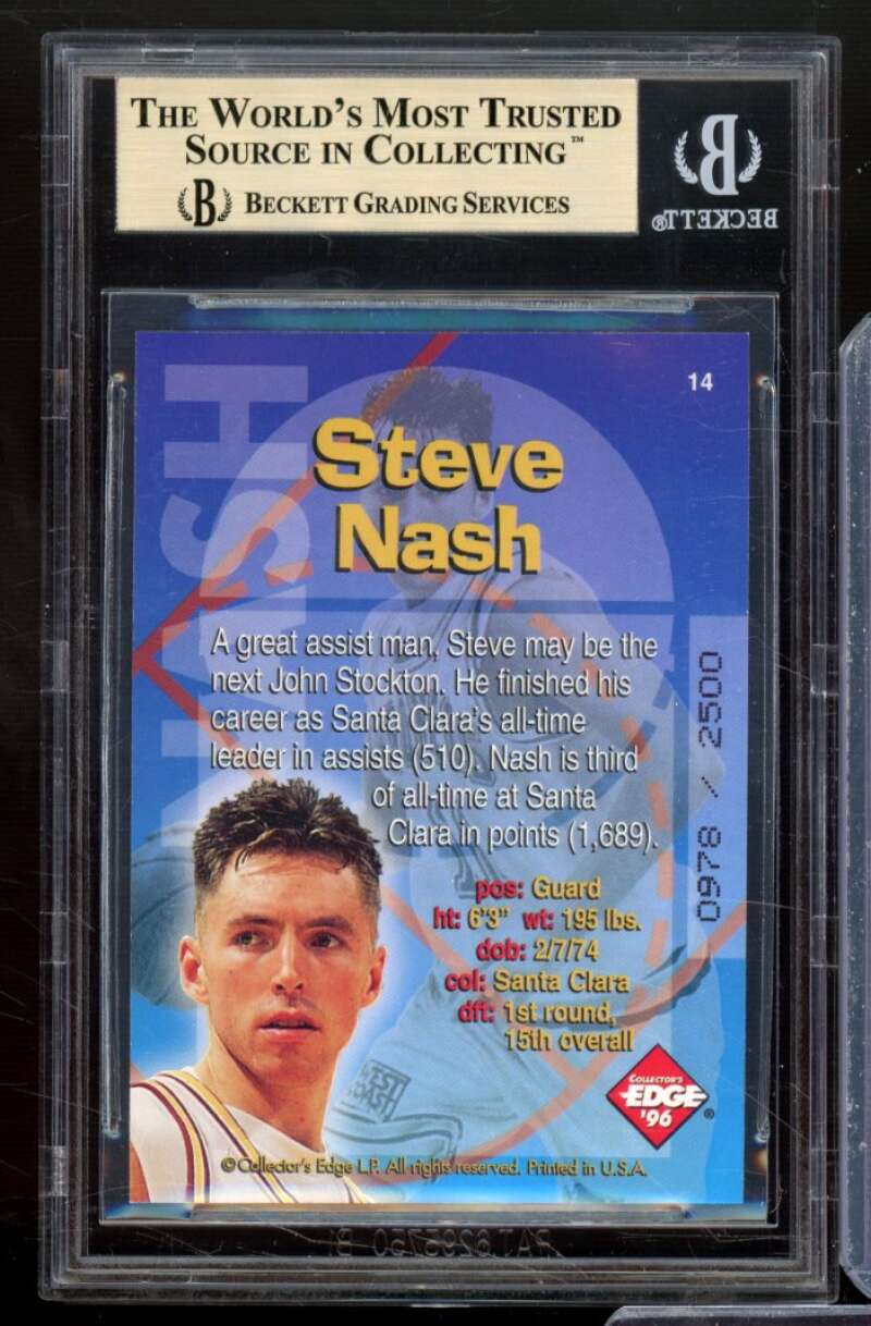 Steve Nash Rookie 1996 Collector's Edge Radical Recruits Holofoil #14 BGS 9.5 Image 2