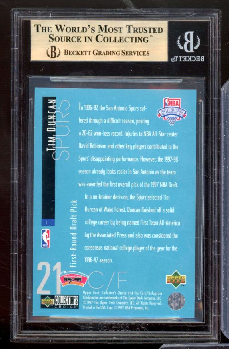 Tim Duncan Rookie Card 1997-98 Collector's Choice Draft Trade #1 BGS 9.5 Image 2