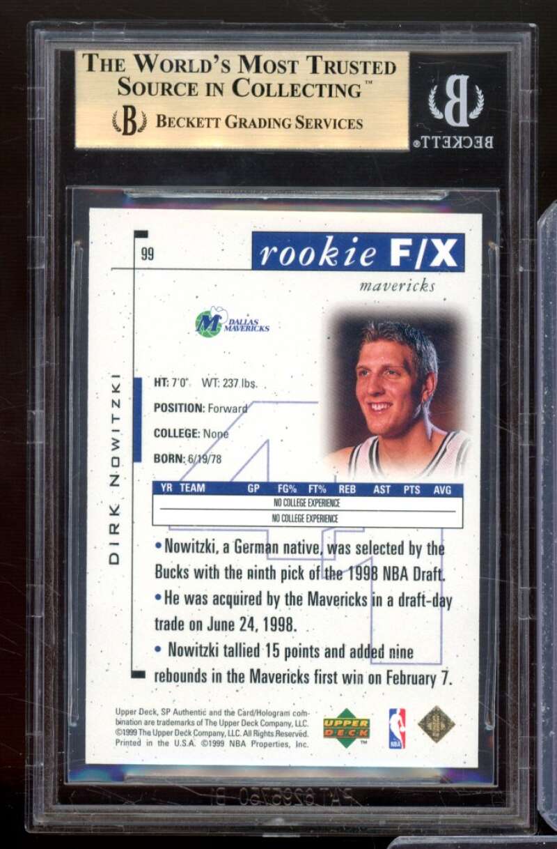 Dirk Nowitzki Rookie Card 1998-99 SP Authentic #99 BGS 9.5 Image 2